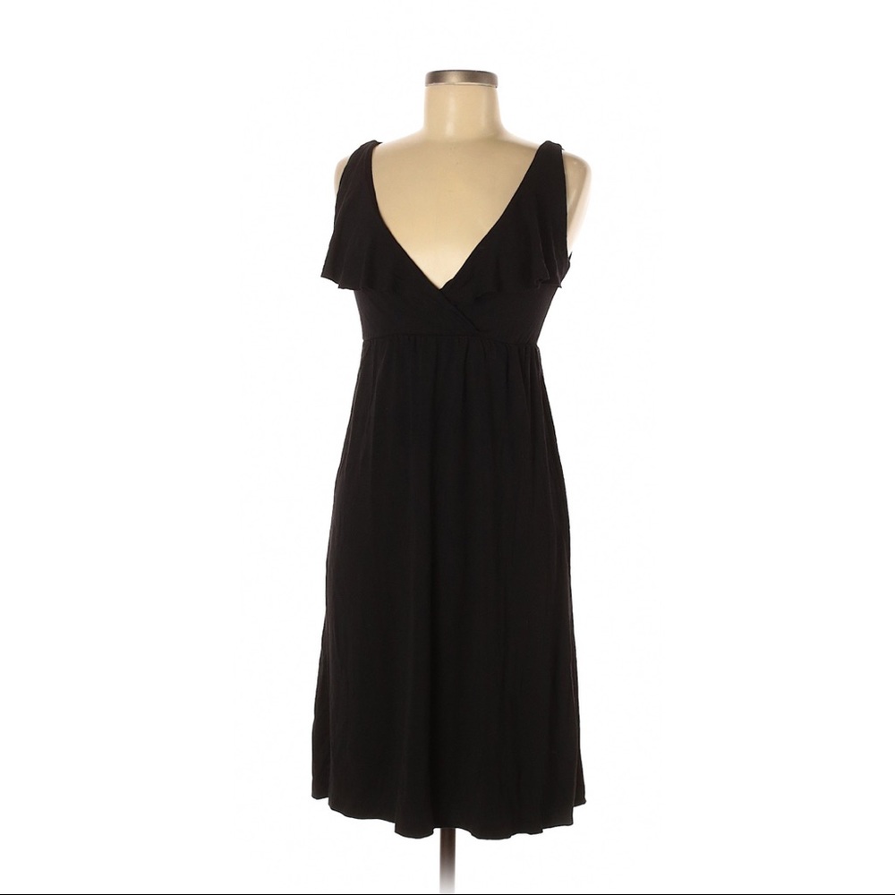 J. Crew Black Ruffled Plunge Midi Dress